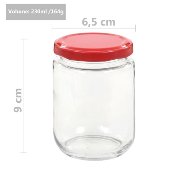 vidaXL Syltetøyglass med røde lokk 96 stk 230 ml
