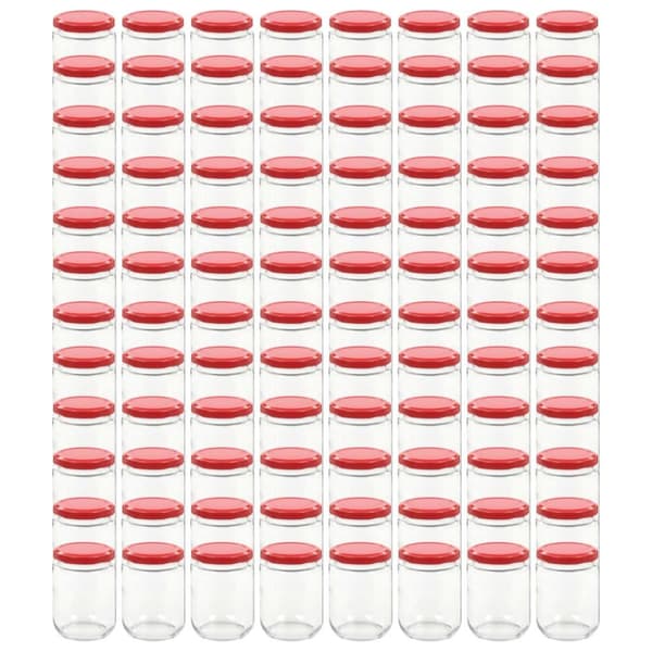 vidaXL Syltetøyglass med røde lokk 96 stk 230 ml