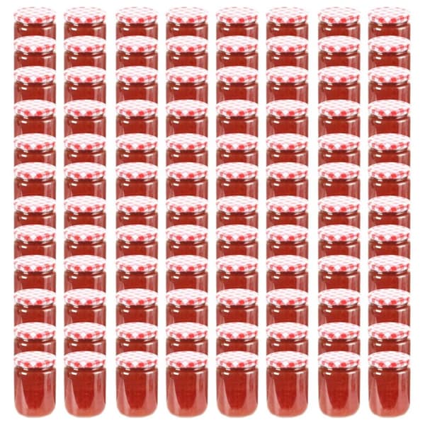 vidaXL Syltetøyglass med hvite og røde lokk 96 stk 230 ml