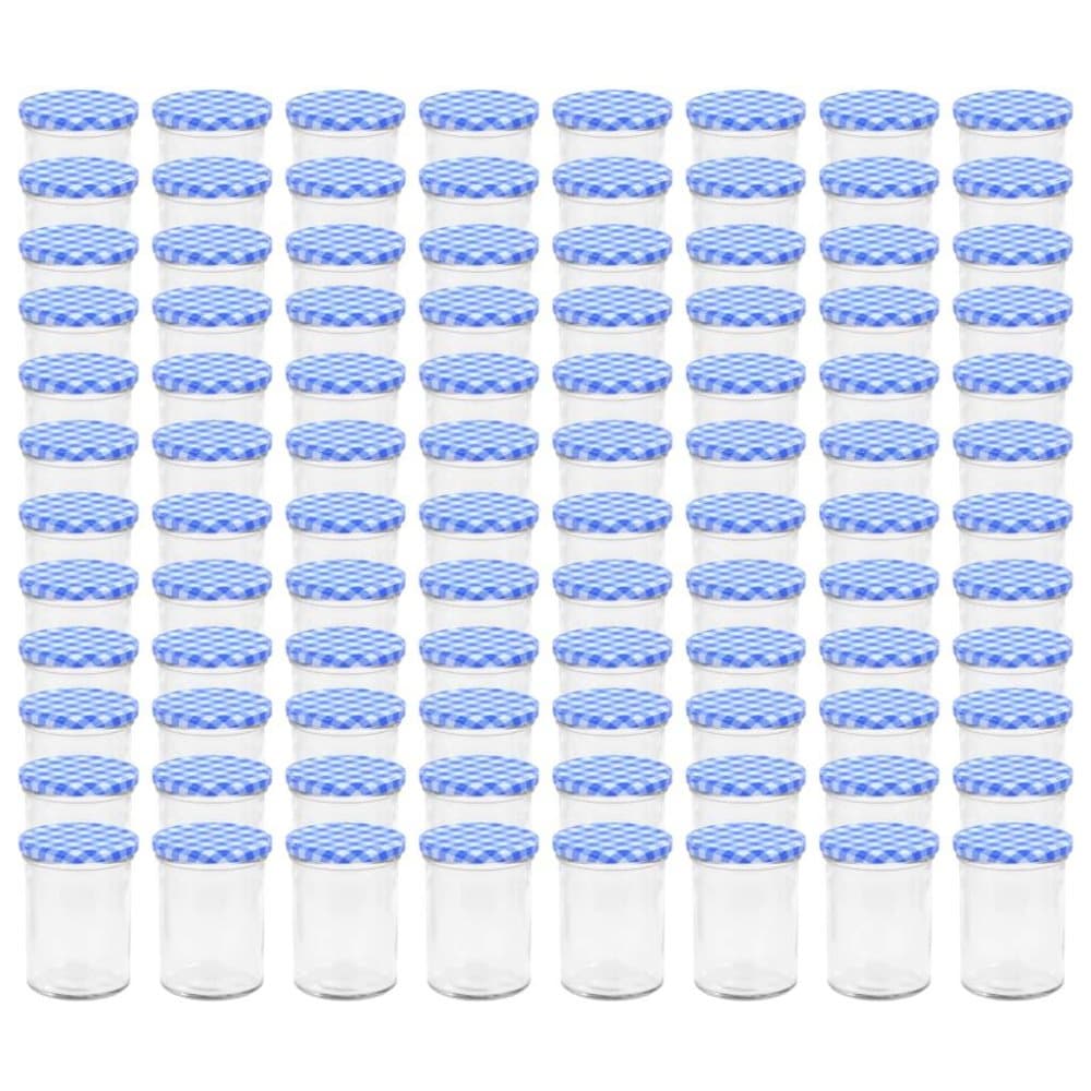 vidaXL Syltetøyglass med hvite og blå lokk 96 stk 400 ml