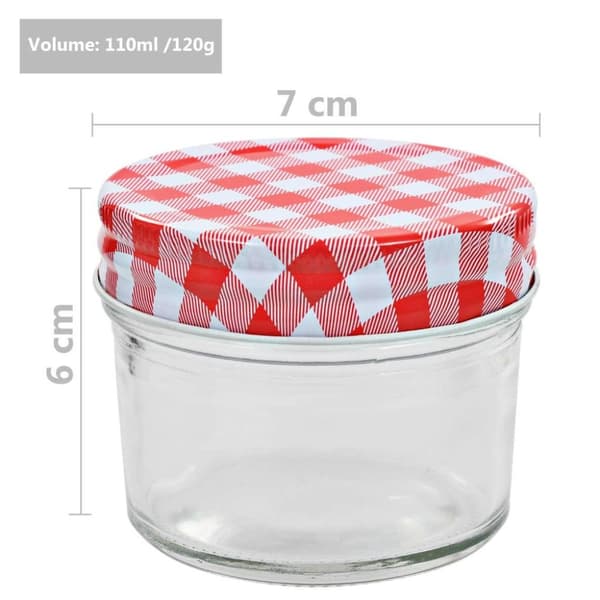 vidaXL Syltburkar i glas med vita och röda lock 24 st 110 ml