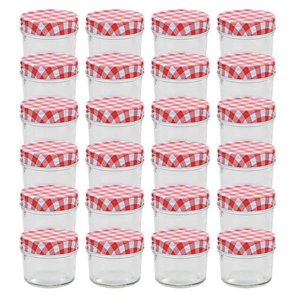 vidaXL Syltburkar i glas med vita och röda lock 24 st 110 ml