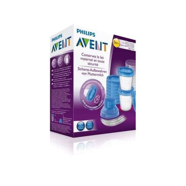 PHILIPS AVENT SCF618/10 återanvändbar bröstmjölksförvaringsbehållare - 10x180ml - Blå och transparent