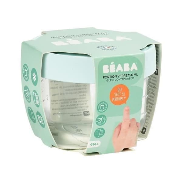 BEABA förvaringsburkar i glas - 150 ml - Extra resistenta - Blå