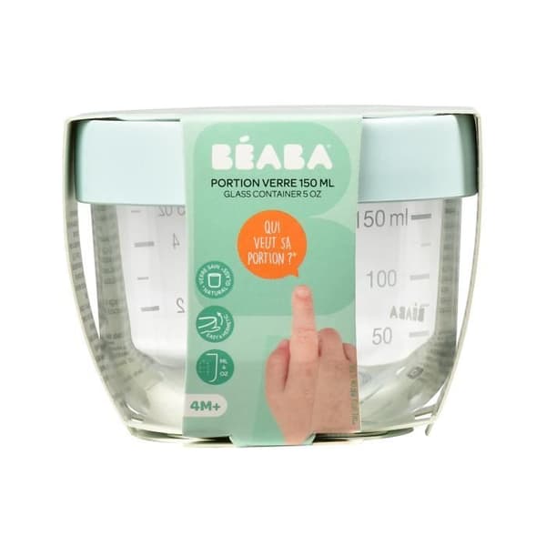 BEABA förvaringsburkar i glas - 150 ml - Extra resistenta - Blå