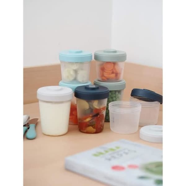 BÉABA - Lot 12 Portioner Konservering och 2 Silikon Skedar - Pack 1:a Måltid - Eucalyptus