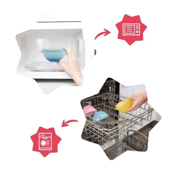 Set med 3 BADABULLE skålar med lock och halkfri sugkopp - 330ml