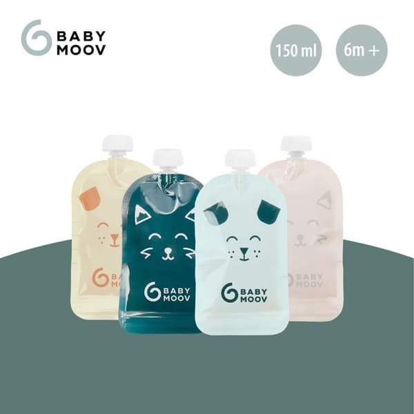 Babymoov 20 Återanvändbara Gourdes ISY 150ml, Gourdes för smoothies och hemgjorda puréer, Tätslutande, Stor Öppning, Tillverkad av återvunnet plast