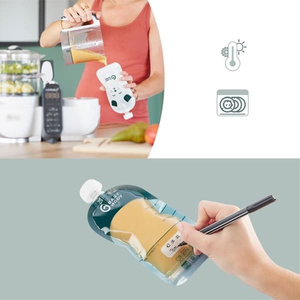 Babymoov 20 Återanvändbara Gourdes ISY 150ml, Gourdes för smoothies och hemgjorda puréer, Tätslutande, Stor Öppning, Tillverkad av återvunnet plast