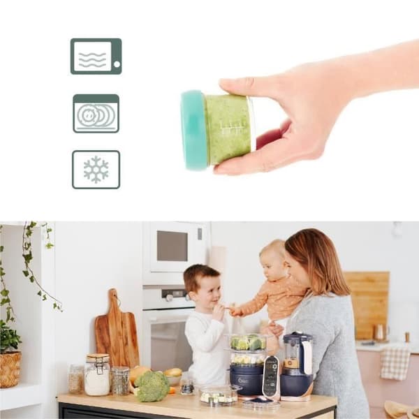 BABYMOOV Babybols set med 4 babyförvaringsburkar i glas 220ml, lufttäta och omskrivbara lock, graderad