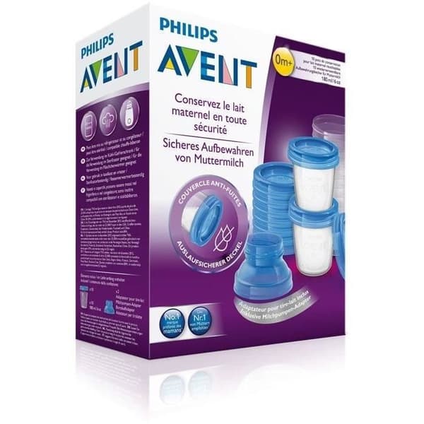 Konserveringsburkar - PHILIPS AVENT - Bröstmjölk - 10 burkar 180ml + 2 adaptrar