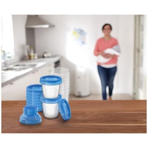 Konserveringsburkar - PHILIPS AVENT - Bröstmjölk - 10 burkar 180ml + 2 adaptrar