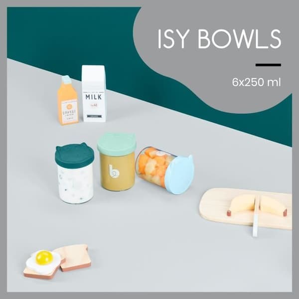 Babymoov ISY BOWLS 6 förvaringsburkar av borosilikatglas - graderade 250 ml
