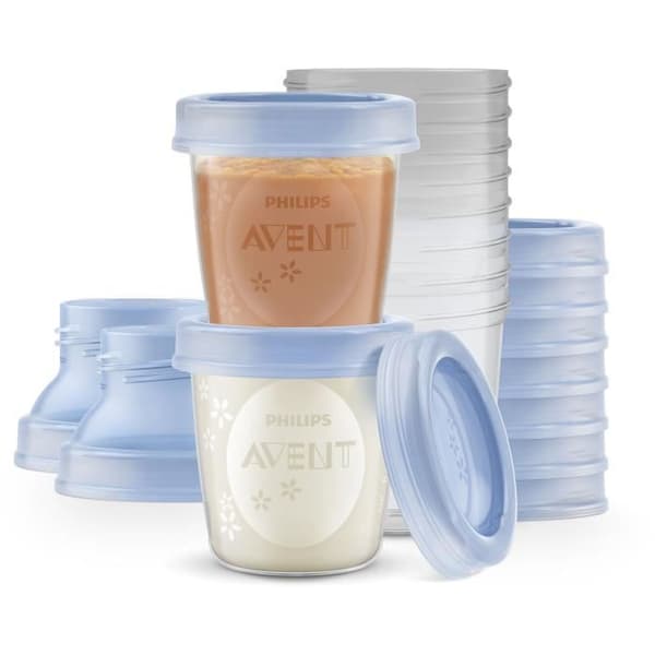 Konserveringsburkar - PHILIPS AVENT - Bröstmjölk - 10 burkar 180ml + 2 adaptrar