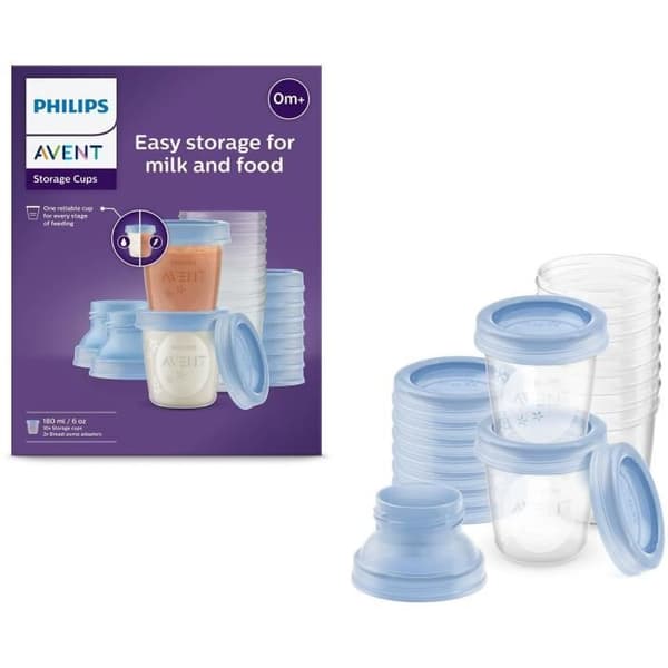 Konserveringsburkar - PHILIPS AVENT - Bröstmjölk - 10 burkar 180ml + 2 adaptrar