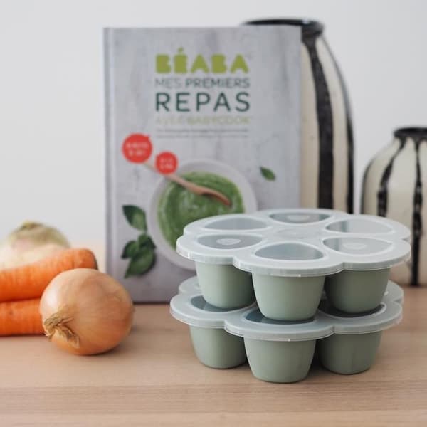 BEABA Multiportions i premiumkvalitetssilikon, värmebeständig, lufttätt lock, Tillverkad i Italien, 6x90 ml grön