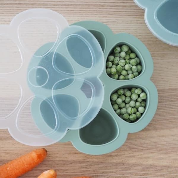 BEABA Multiportions i premiumkvalitetssilikon, värmebeständig, lufttätt lock, Tillverkad i Italien, 6x90 ml grön