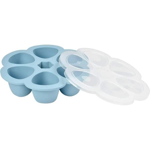 BEABA Multiportions i premiumkvalitets silikon, värmebeständig, lufttätt lock, Made in Italy, 6x90 ml blå