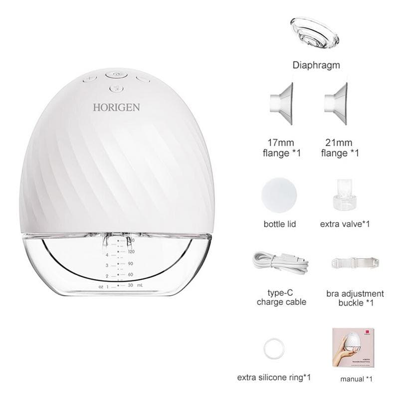 Bärbar bröstpump - Hands Free elektrisk bröstpump med 17mm/21mm/25mm silikonflänsar - Vit