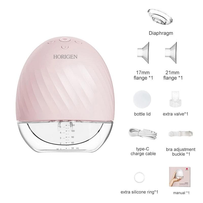 Bärbar bröstpump - Hands Free elektrisk bröstpump med 17mm/21mm/25mm silikonflänsar - Rosa