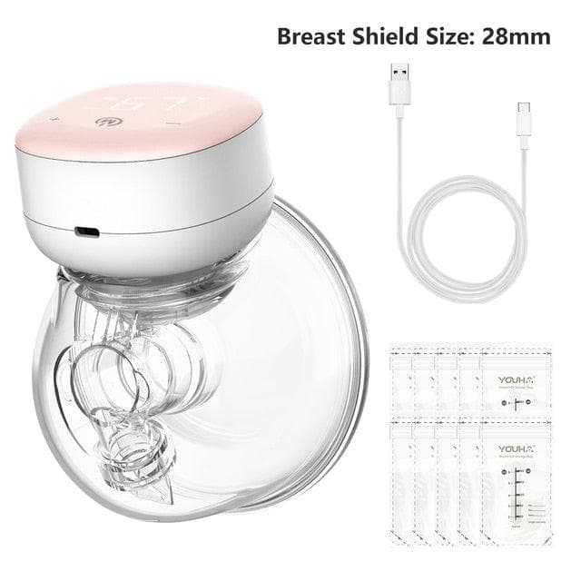 Bärbar bröstpump - elektrisk handfri mjölkpump - låg ljudnivå med inbyggt batteri - 1100mAh - 28mm