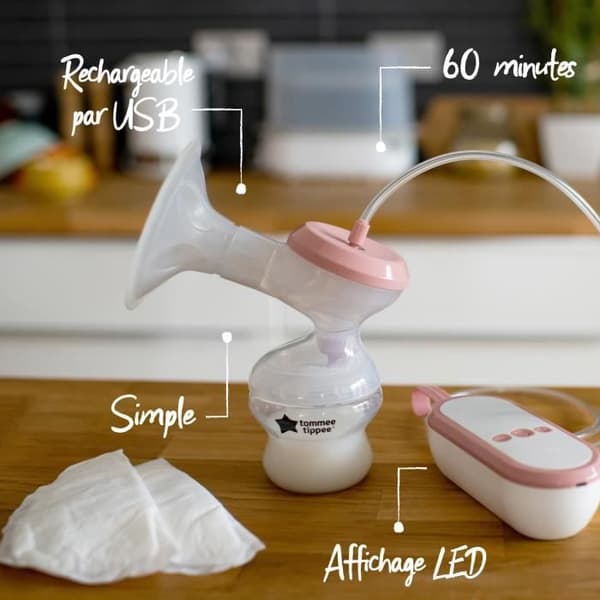 Tommee Tippee, elektrisk bröstpump gjord för mig, laddningsbar av USB, tyst och transportabel, flaska ingår