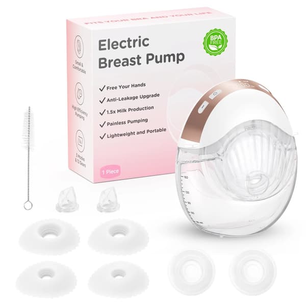 Bärbar elektrisk bröstpump, handsfree-användning, smärtfri pumpning,1 st
