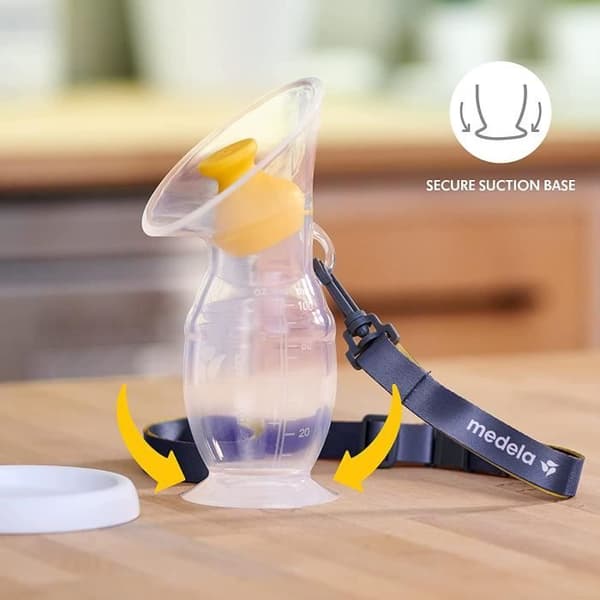 Medela silikonmjölkuppsamlare för ammande mammor, silikonmjölkuppsamlare, mjölkuppsamlare med sugkoppsbas och lock