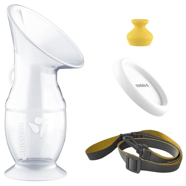 Medela silikonmjölkuppsamlare för ammande mammor, silikonmjölkuppsamlare, mjölkuppsamlare med sugkoppsbas och lock