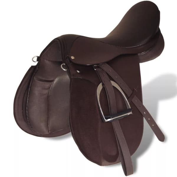 vidaXL Hästsadel set 17,5 brunt riktigt läder 18 cm 5-i-1