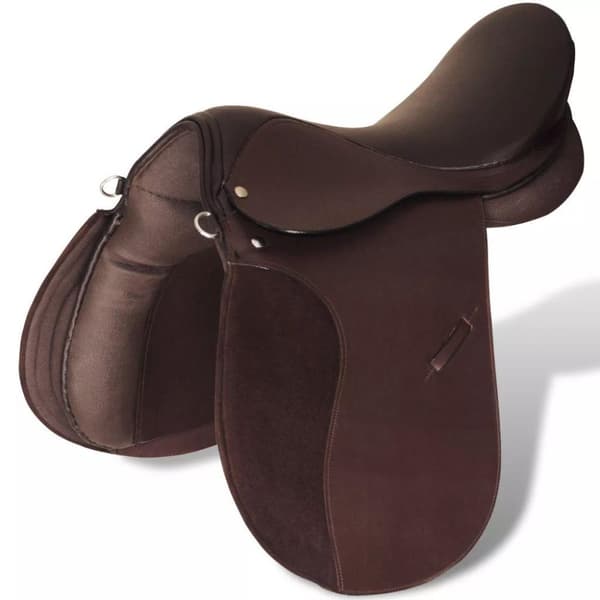 vidaXL Hästsadel set 17,5 brunt riktigt läder 18 cm 5-i-1