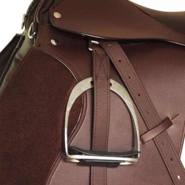 vidaXL Hästsadel set 17,5 brunt riktigt läder 18 cm 5-i-1