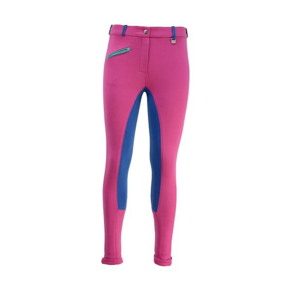 HyPERFORMANCE Childrens/Kids Mizs Zeddy Jodhpurs Flamingo Pink/Cobalt Blue/Turquoise 28in