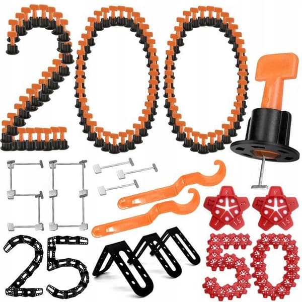 Utjämningssystem för kakel (set med 50 stycken) x4 + 50 distansbrickor + 50 extra pluggar + 25 hörn