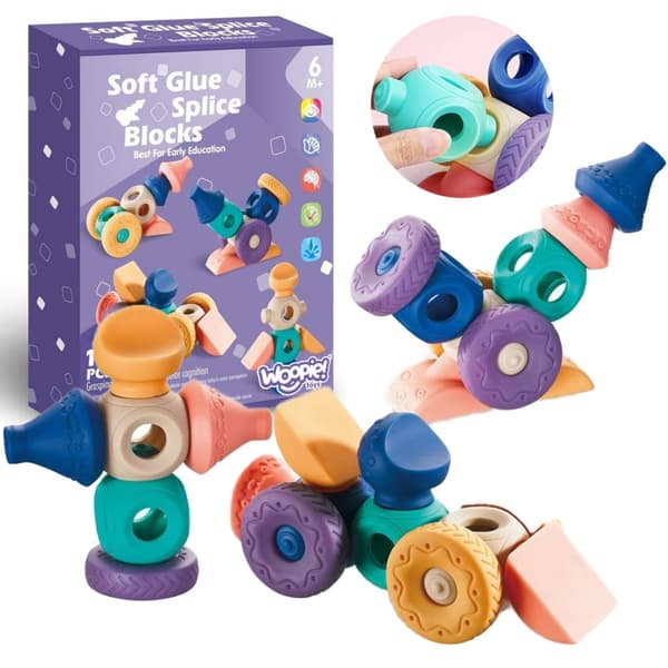 WOOPIE BABY Sensoriske byggeklodser Klemme- og trykpuslespil 13 dele