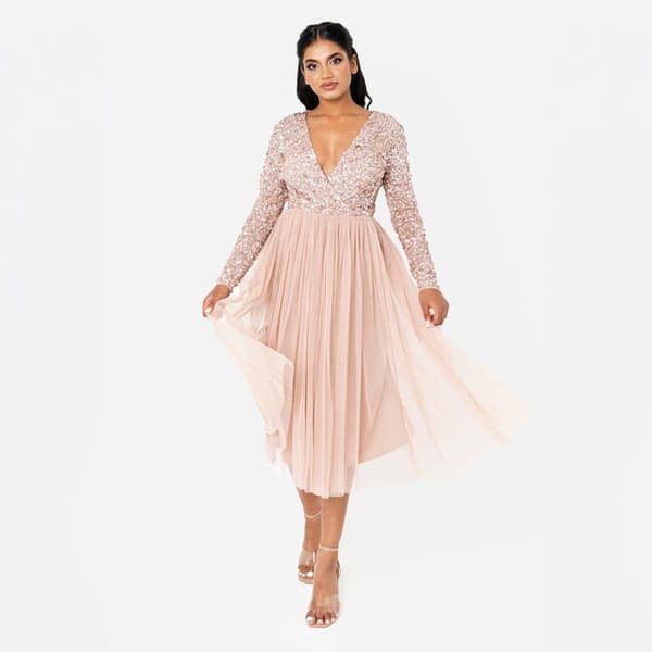 Ceremoni - cocktail - bröllopsklänning Maya deluxe - EG024-MIDI-MM-TAUPEBLUSH