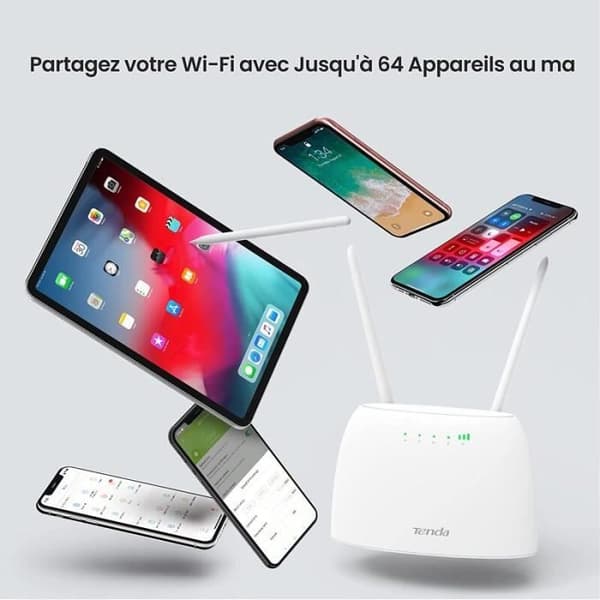 TENDA Router 4g 1200Mbps, simkortport, Ethernet-portar, 4G+ LTE , VoLTE, WiFi-router enkel konfiguration. 4G07