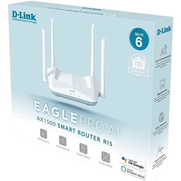 Router - D-Link - AX1500 - Wi-Fi 6 - Dualband (2,4 GHz / 5 GHz) - 4 Gigabit Ethernet-portar