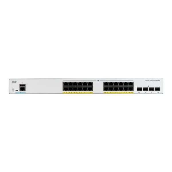cisco - nätverk: low end swit catalyst 1000 24 port ge poe 4 x 10g sfp svart svart svart- USED Grå
