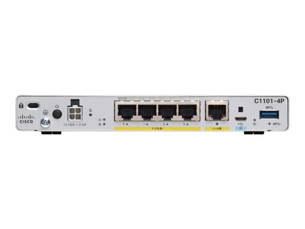 Router - Cisco - Integrated Services Router 1101 - 4 GigE-portar - Rackmonterbar - Inbyggd switch