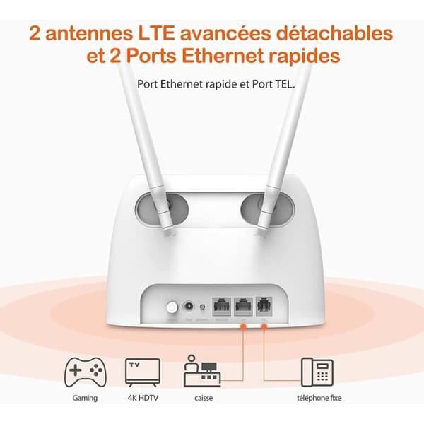 TENDA Router 4g 300Mbps, simkortport, Ethernet-portar, Voice Service, 4G+ LTE , VoLTE, WiFi-router enkel konfiguration. 4G06