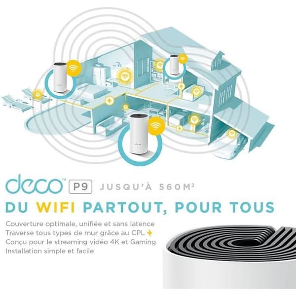 Mesh WiFi + 1000 Mbps Powerline - TP-Link Deco P9 (3-pack) - WiFi-system - 400 WiFi-täckning - 2 Gigabit Ethernet-portar