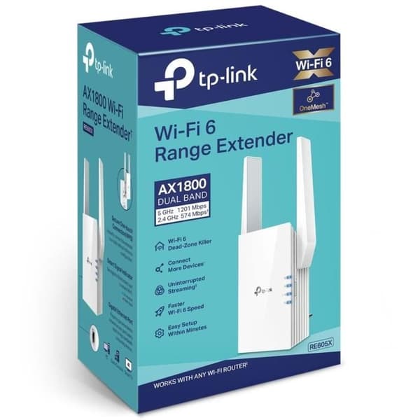 Kraftfull WiFi 6 repeater AX1800 Mbps - TP-Link RE605X - Täcker upp till 100 m² - Dual band - Kompatibel med alla boxar