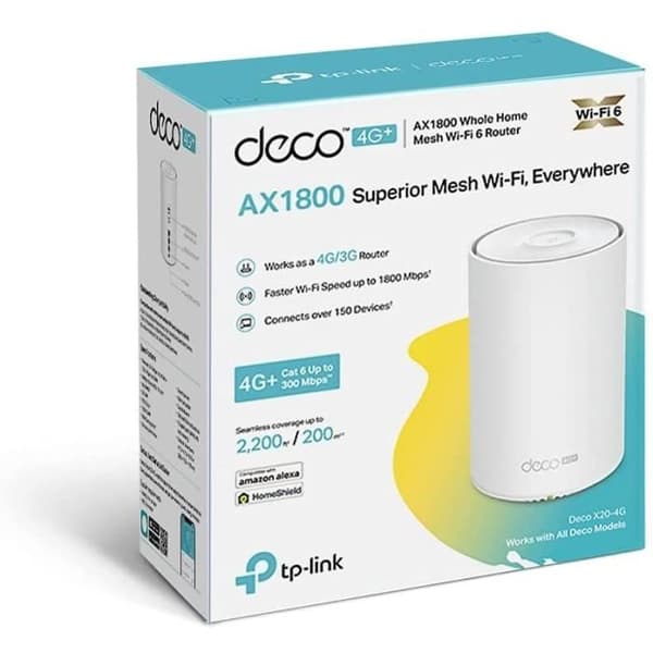 4G+ LTE Cat.6 WiFi 6 Mesh AX1800 Router - TP-Link Deco X20-4G - 4G Mesh WiFi 6 Box för hela hemmet - WiFi 200 Täckning