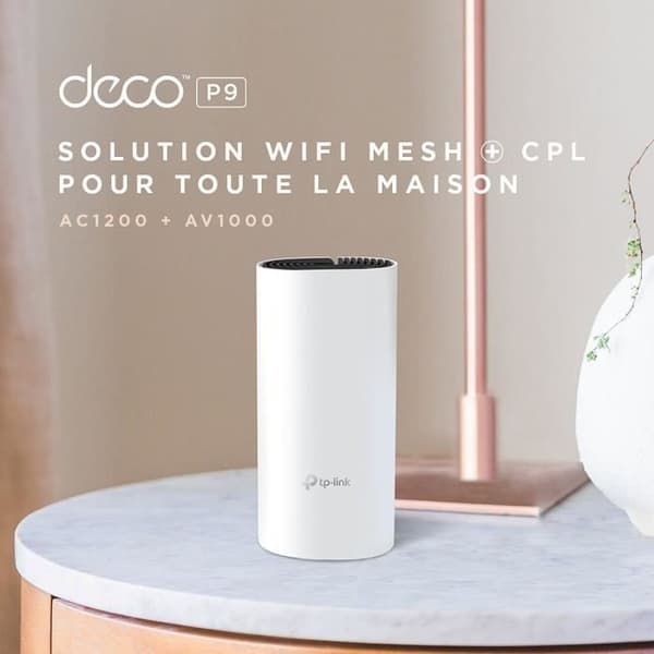 Mesh WiFi + 1000 Mbps Powerline - TP-Link Deco P9 (3-pack) - WiFi-system - 400 WiFi-täckning - 2 Gigabit Ethernet-portar