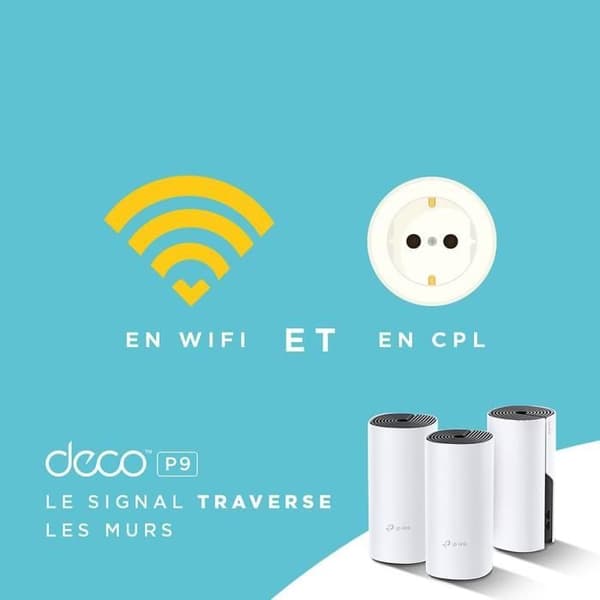 Mesh WiFi + 1000 Mbps Powerline - TP-Link Deco P9 (3-pack) - WiFi-system - 400 WiFi-täckning - 2 Gigabit Ethernet-portar