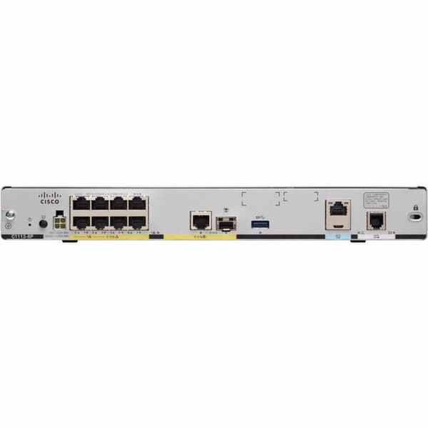 Cisco-router - Integrerade tjänster Router 1113 - ADSL-modem - 8 GigE-portar - 2 WAN-portar - Remanufactured Grå