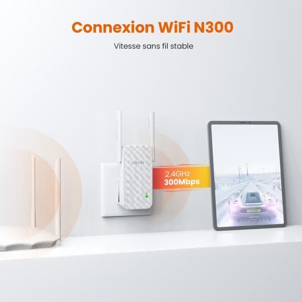 TENDA 300 Mbps WIFI Repeater, enkel installation, 200㎡ täckning, väggmonteringsdesign, wifi-booster. A9