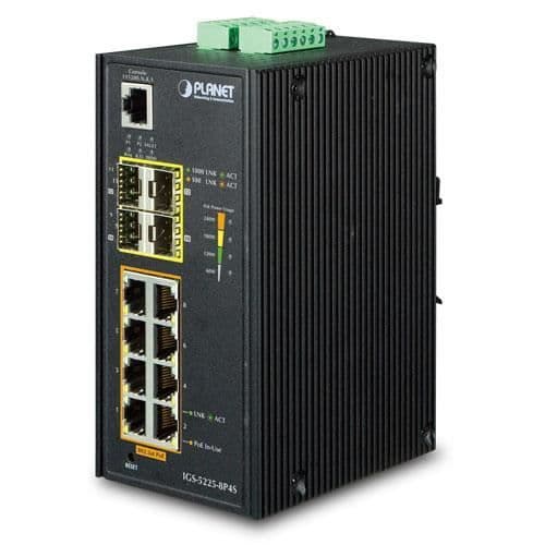 Planet IGS-5225-8P4S Network Switch Managed L2+ Gigabit Ethernet (10/100/1000) Svart Ethernet-anslutning - stöder strömförsörjning