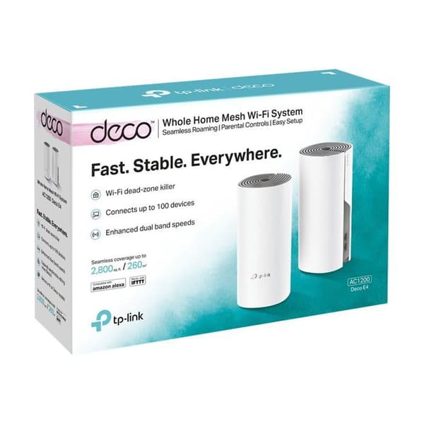 Router - TP-Link - Deco E4 - 2-PACK - Wi-Fi 5 - Maximal hastighet 867 Mbit/s Vit, Grå